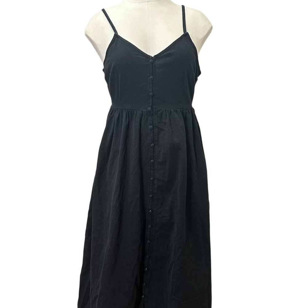 Universal Thread Black Cotton Midi Dress S Cutout Tie Back Button Front‎ Pockets